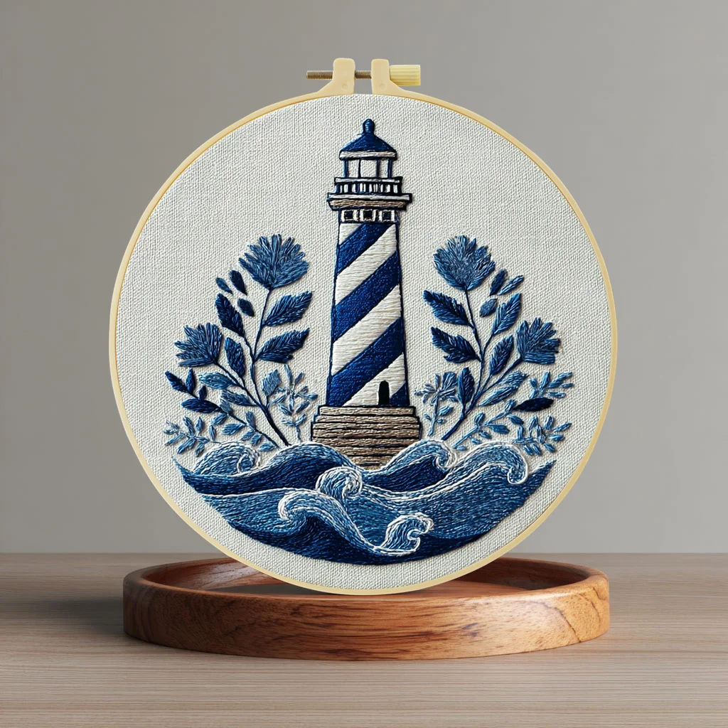 1 Stück 20X20CM/15X15CM Blauer Leuchtturm Stickerei Starter-Kit DIY Kreuzstich Nähkunst als Geschenk
