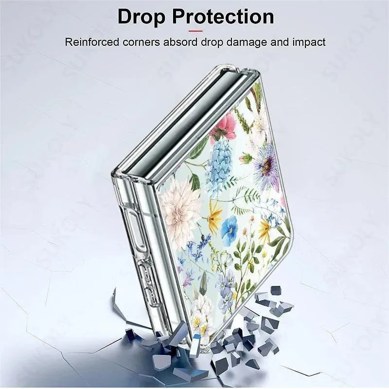 Flower Pattern Shockproof Transparent Folding Phone Case