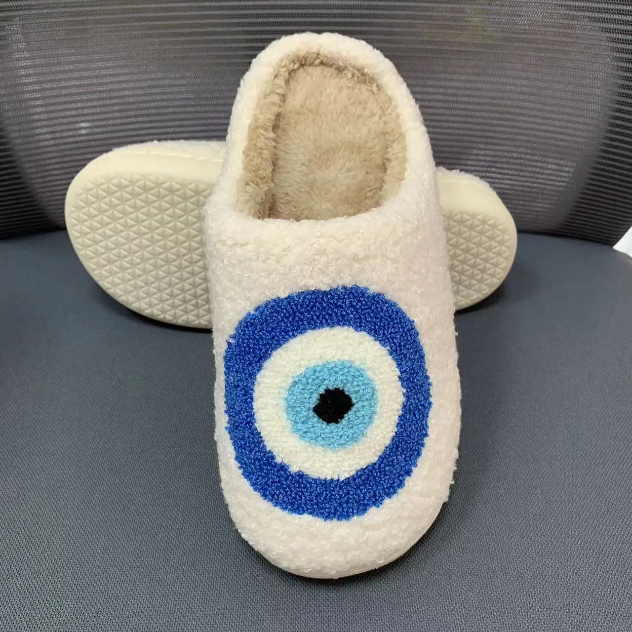 AD Best Selling Blue Evil Eyes Fashion Pattern Retro Nice Cute Soft Warm Winter Slippers For Unisex 3