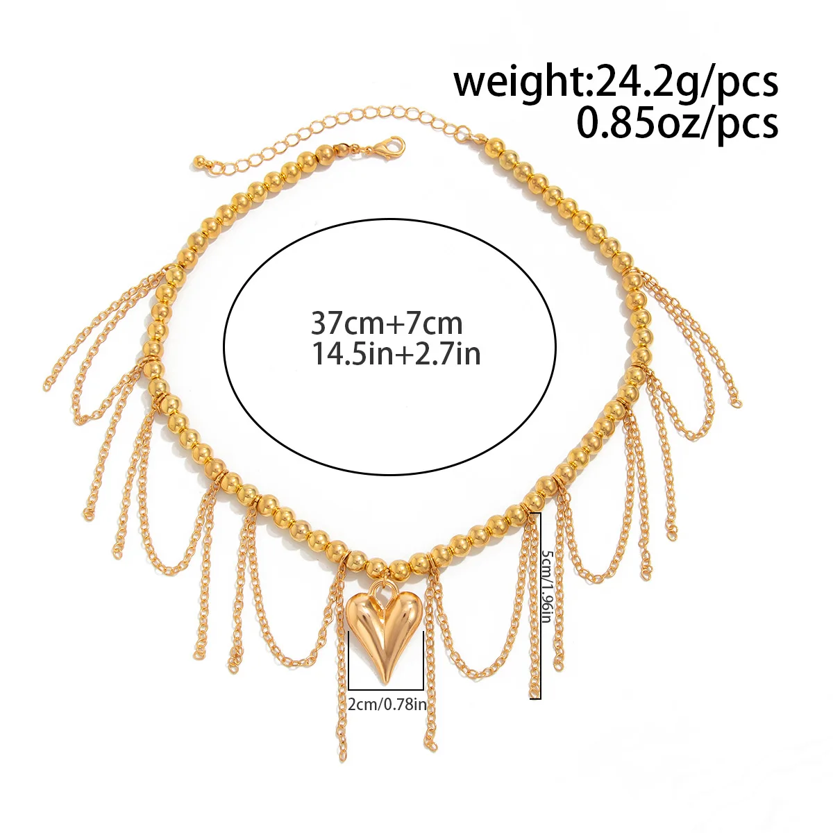 New Metal Chain Tassel Short Collar Neckalce for Women Chunky Love Heart Pendant Gold Color Clavicle Choker Chic Jewelry Stylish