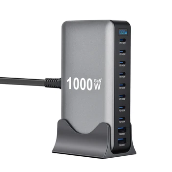 Chargeur GaN 1000W USB C rapide de bureau 10 ports USB Type C PD3.1 pour iPhone 17 16 15 Samsung S24 Xiaomi Ordinateur portable