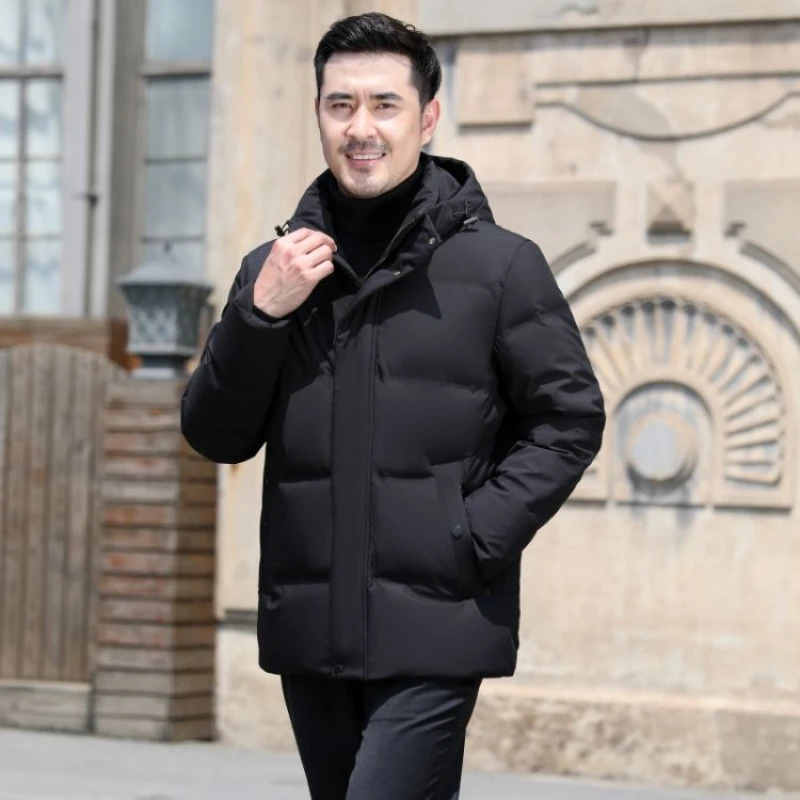 Young with Cap Middle-aged Elderly Down Jacket Men Middle-aged Down Jacket Men Short Thicker Winter Middle-aged Elderly Dad Coat