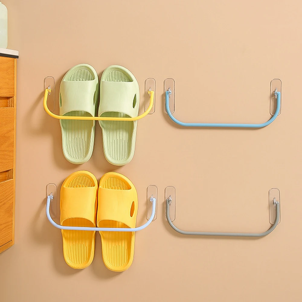 

Multi-purpose Slippers Rack Simple Slipper Hook No Punching Shoe Storage Organizer Holder Bathroom Bedroom Toilet Drainage Rack