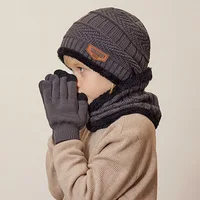 Children's Hat Scarf Glove Set Baby Knitted Woolen Hats Plus Velvet Warm Neck Scarfs Fashion Winter Kids Outdoor Cold-Proof 3Pcs 5