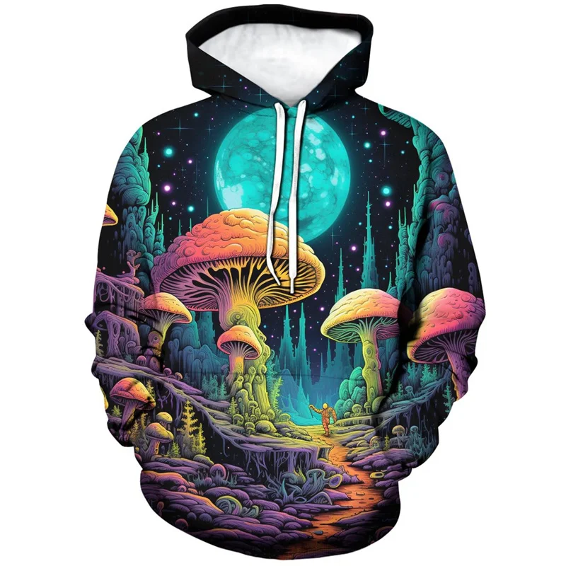 thumbnail image 1 of Sudadera con capucha con gráfico de hongos para hombre, sudadera con estampado de plantas en 3D, sudadera informal de gran tamaño para primavera y otoño, sudaderas con capucha de manga larga, 1 of 4