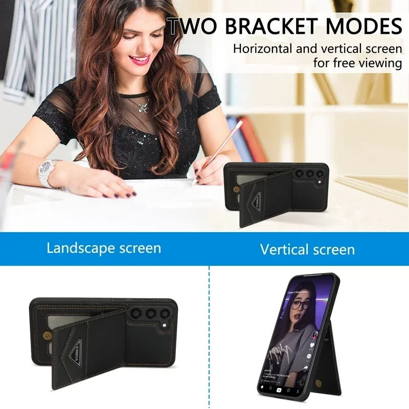 Anti-Theft Leather Wallet Flip Case with Brush Design