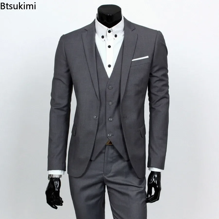 Mode coréenne grande taille 6XL costumes ensembles hommes solide mince formel Blazer veste gilet pantalon 3 pièces