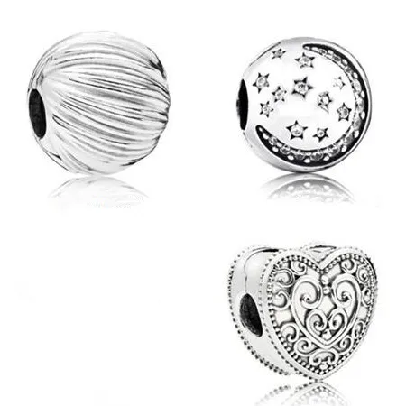 

925 Sterling Silver Charm Heraldic Lace Enchanted Heart Clip Lock Stopper Beads Fit Pandora Bracelet & Necklace Diy Jewelry