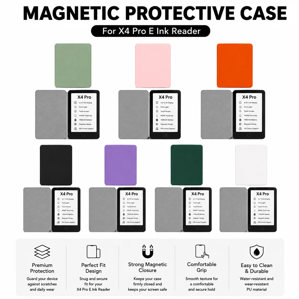 XTEINK Magnetic Slim Shockproof E-Reader Protective Cover - Strong Magnetic Design, Available in Multiple Colors