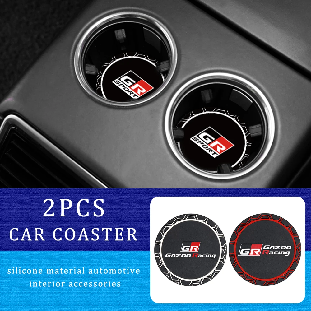 Silica Gel Car Coasters Anti-slip Pad 2PCS For Toyota GR GAZOO Racing GR-Sport Car-Styling Auto Anti-skid Cup-Holder Accessories