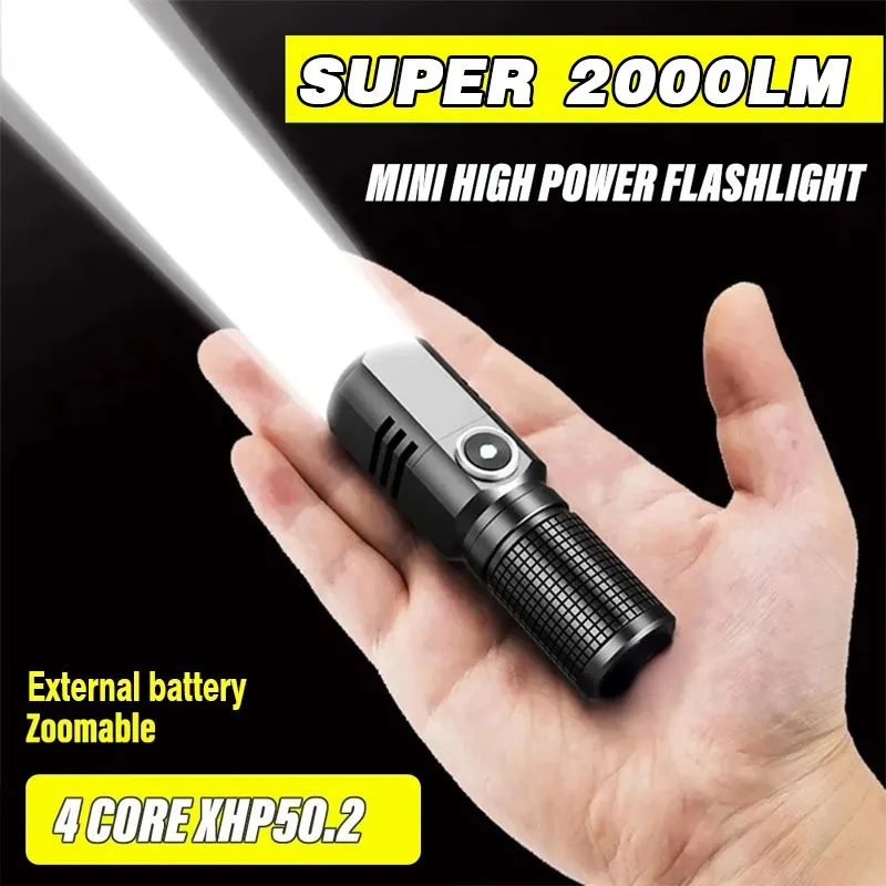 

Powerful XHP50 Led MINI Flashlight Type-c Rechargeable Zoom Torch Lamp Waterproof Flashlight for Camping