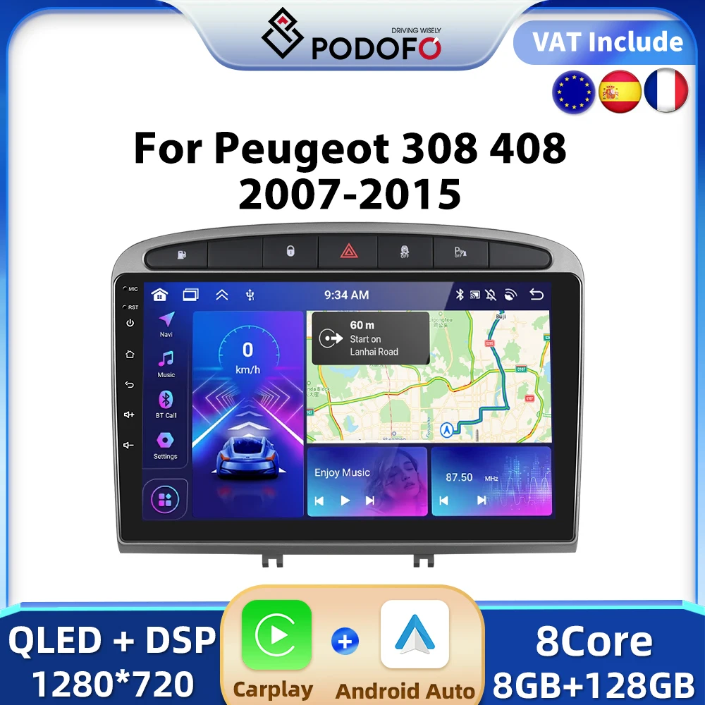 écran 9 Pouces Android Autoradio Android Peugeot 308/408 2007-2015 - 9" Snapdragon, CarPlay Sans Fil, 4G+64G Autoradio Android 9 Pouces