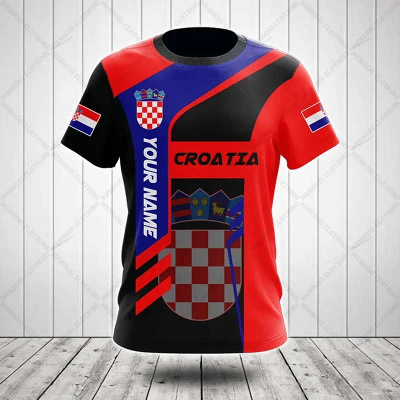 Camiseta deportiva de gran tamaño con estampado de emblema nacional de Croacia para hombre y mujer, camiseta informal de manga corta con cuello redondo, nueva moda