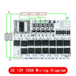 Enhanced Lithium Battery Protection Circuit Board with Balance Charging - 100A (3S 12V 100A)