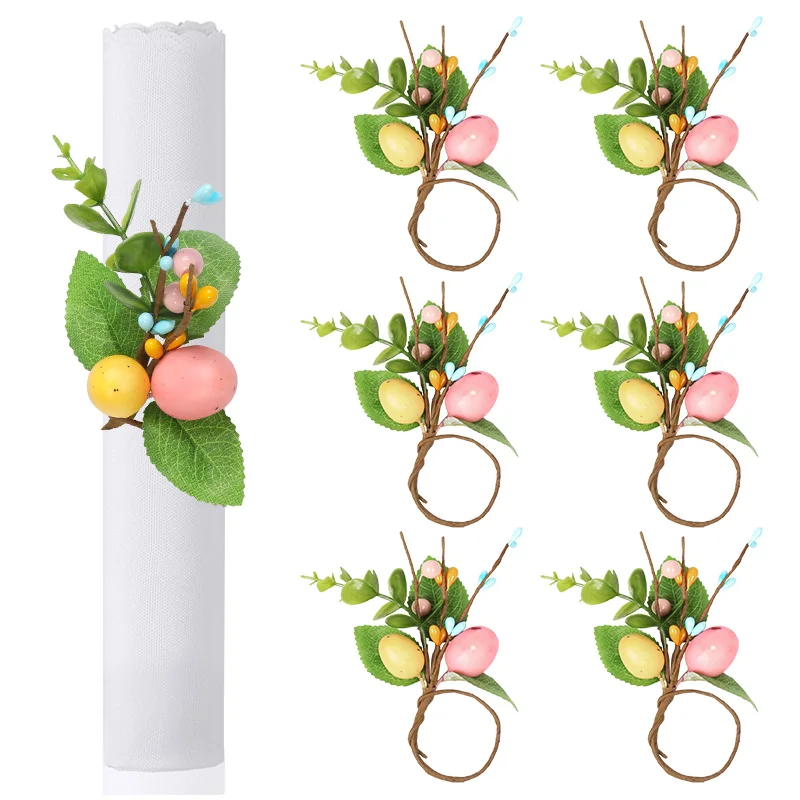 Easter Bunny Eggs Napkin Ring Spring Home Decoration Artificial Plants Napkin Holder Buckles 2025 Happy Easter Party Supplies