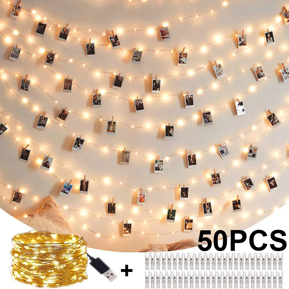 Decorative Lights Photo Clip String Lights LED String Lights LED Fairy Lights String Lights USB Powered With Clips For Bedroom Party