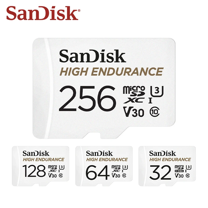 샌디스크 하이 엔듀런스 microSD 카드 UHS-I U3 V30 클래스 10 최대 100MB/s 32GB 64GB 128GB 256GB TF 메모리 카드 (대시캠 카메라용)