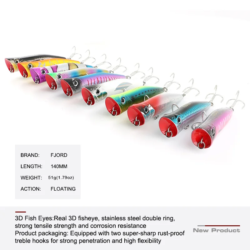 FJORD 140mm 51g Popper Fishing Lure Sea Saltwater Hard Baits Floating UV Effect Swimbaits Surface Tuna Topwater Artificial Baits - Image 2