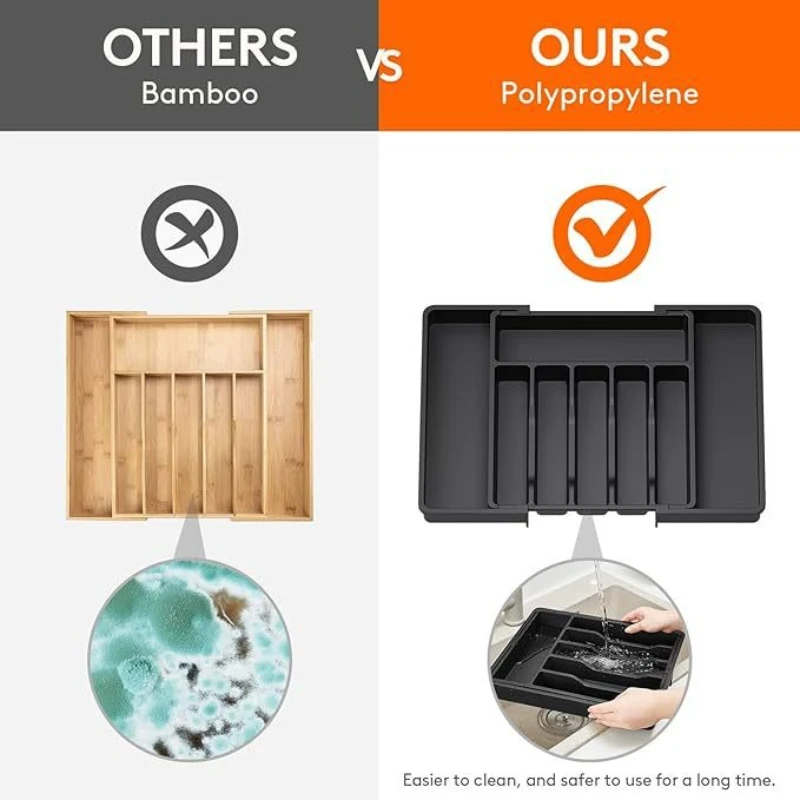 Collapsible Silver Case Silverware Storage Box Adjustable Utensil Rack PP Plastic Drawer Organizer Spoon Fork Holder Storage