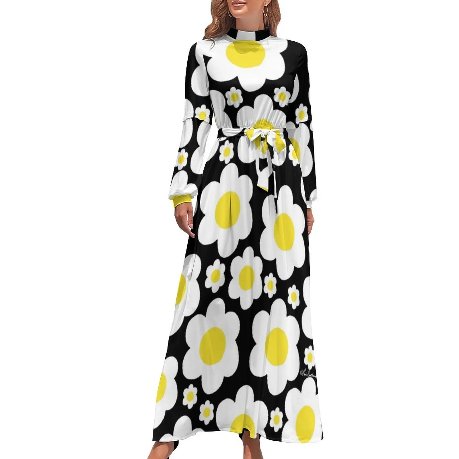 thumbnail image 1 of Vestido largo retro de flores pop de margaritas de los años 60, tendencia de ropa de mujer 2024, ropa femenina, vestidos de fiesta para mujer, 1 of 5