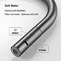 ก๊อกน้ําห้องครัวแบบดึงออกสีเทาปืนสไตล์โมเดิร์นพร้อมที่จับ 1 อันสําหรับการตรวจจับอัจฉริยะน้ําร้อนและน้ําเย็นและ 2 ฟังก์ชั่นสําหรับอ่างล้างจานแตะ 6