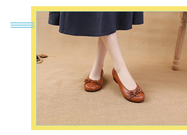 Neue Echtes Kuh Leder Ballerinas Frau Schlank Fuß Schuhe Damen Vintage Floral Mokassins Frau Luxus Flattie Beige Slip Auf Schuhe – Detail 8