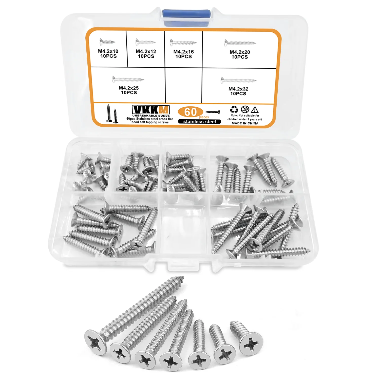 Screw Bolt Nut Set Screw Washer Nut Kit #8 Self-Drilling Wood Screw Set 60pcs Cross Flat Head Steel Plate Screws with Self-Locking Nuts Wood Thread Screw Kit