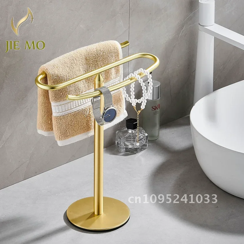 Gold free standing towel rack bar steel bathroom washplate towel household countertop Stainless hanging Kitchen