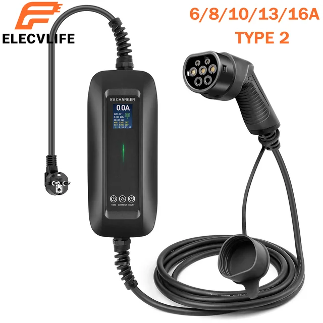 Tragbares ev ladegerät typ2 IEC62196-2 16a 3,6 kw evse ladekabel  einstellbarer strom mit schuko stecker für elektroauto - AliExpress