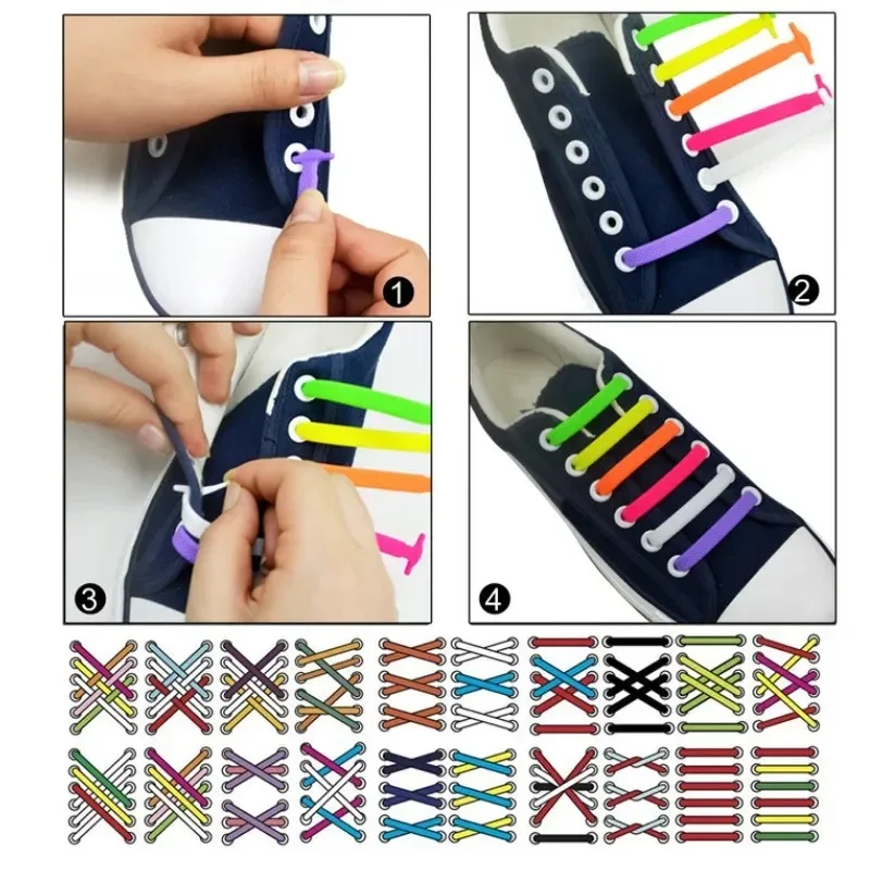 16 Lazy Shoelaces Silicone Quick Tie Elastic Women's and Men's Neckless Children's Adult Sports Shoes Accessories Convenient