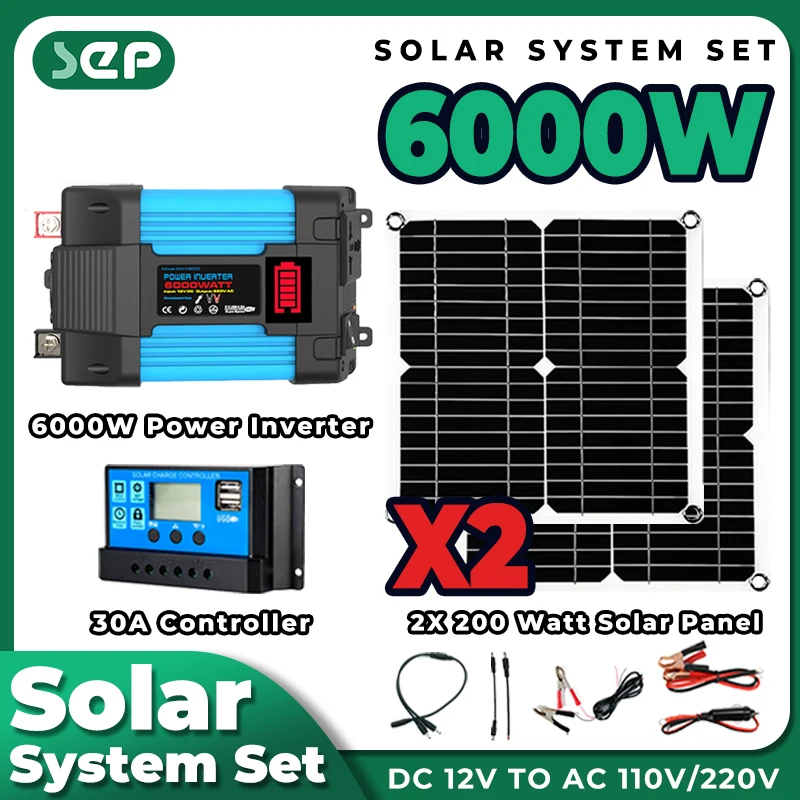 Kit Solare 110V/220V 6000W Inverter 5V Pannello Solare 30A Controller Sistemi Di Energia Solare Sistema Di Banca Di Energia Solare Per Auto Spina Da C