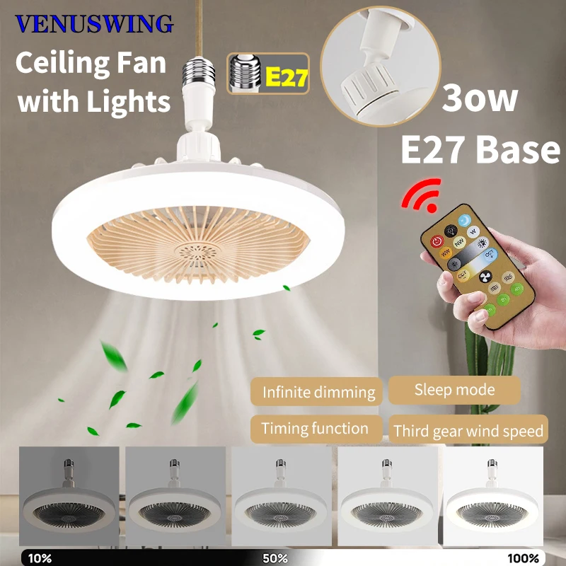 

30W LED Ceiling Fan With Lighting Lamp Remote Control Silent Home Fan Light For E27 Converter Lamp For Bedroom Living Ac85-265v