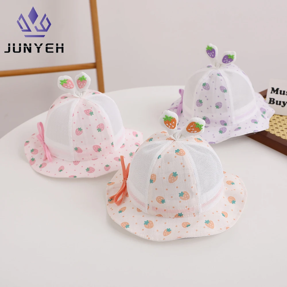 

Baby Caps Spring Summer Thin Mesh Fisherman Hat Strawberry Baby Girl Travel Sunshade Bucket Hat For Kids 3-12 Month