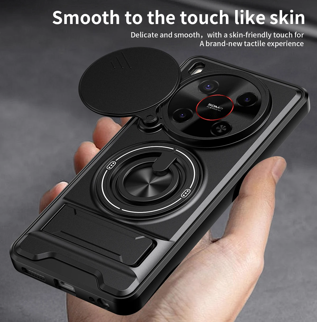 Enhanced Protective Phone Case with Slide Cover and Rotating Magnetic Ring Holder