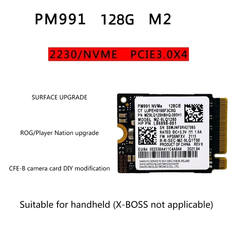 Ʈ º PC  ָ Ʈ ̺ 2230, NVME 丮 ϵ ũ, PCIE3.0, 128GB SSD, PM991