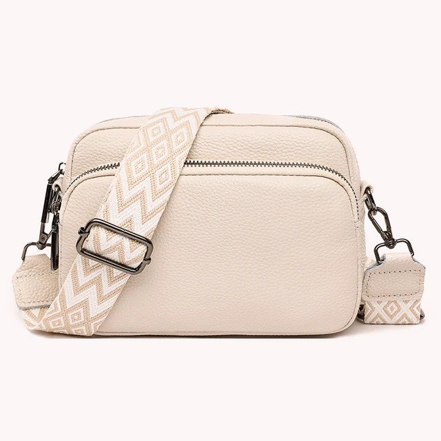 Sac à bandoulière en cuir véritable pour femmes, large sangle, couleur unie, sacs à main Design de luxe, sac pour téléphone portable 1