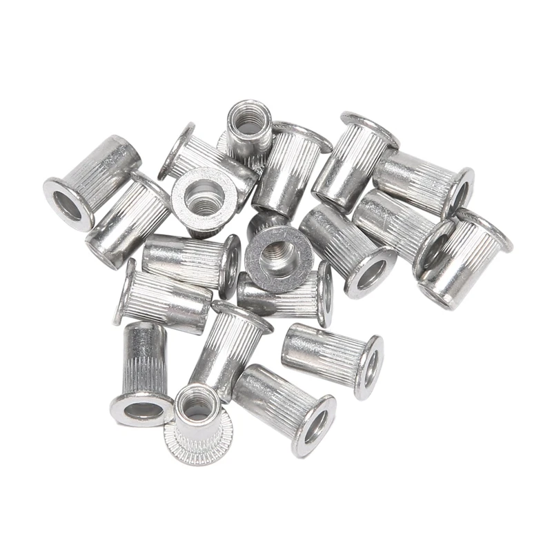 M5 Aluminum Flat Head Rivet Nut Insert Nuts Silver Tone 20Pcs