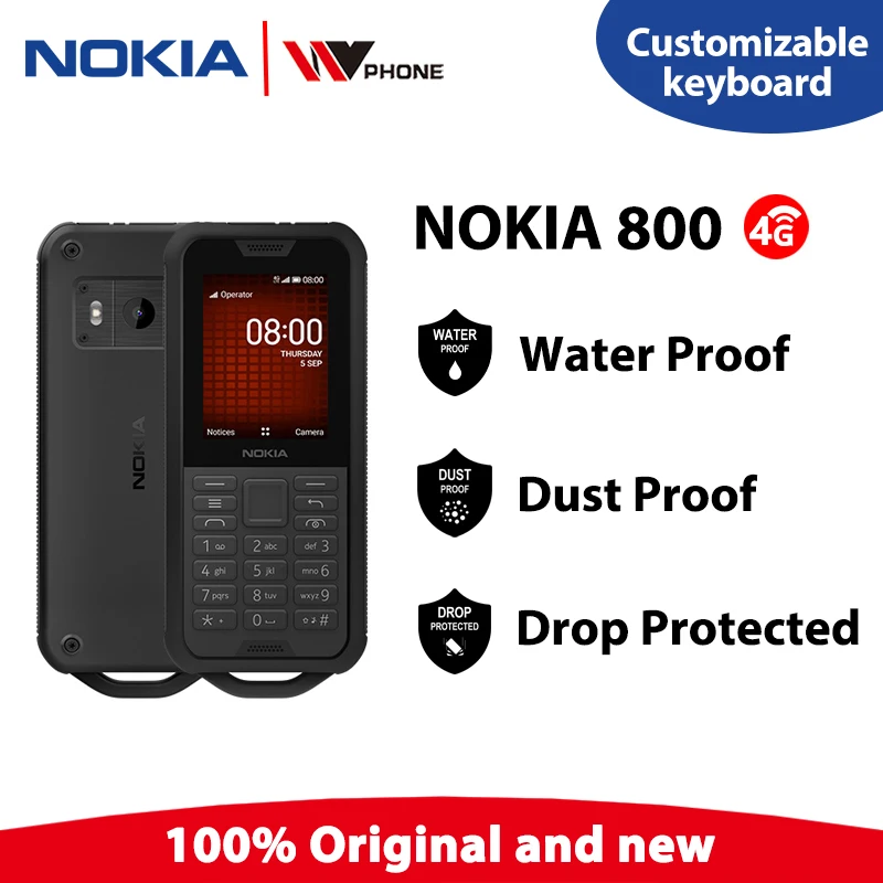 Nokia 800 Tough 4G Cellulare Kaios Wifi Hotspot Telefono A Pulsante Impermeabile Radio Fm 2100Mah Bluetooth Rugged Feature Phone