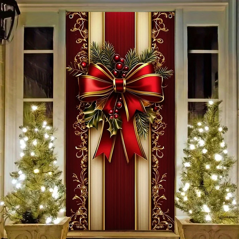 1 Stück festliche Weihnachts-Türhülle – festliche Partydekoration aus Polyester, keine Federn, Heimdekoration – Detail 2