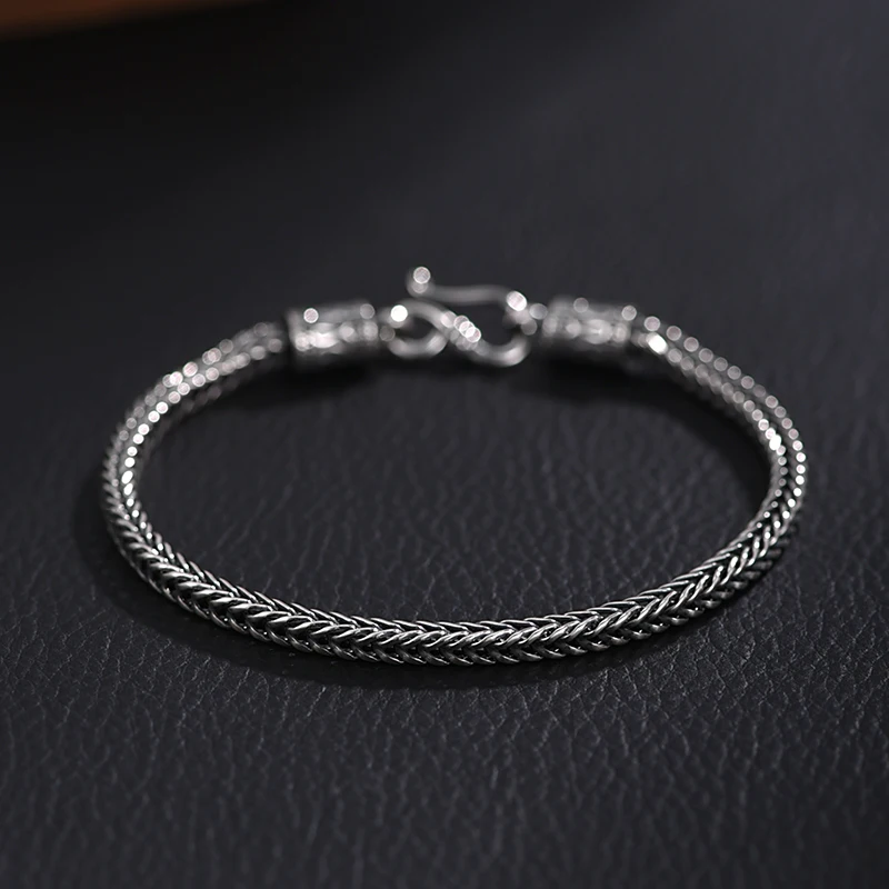 Zabra S925 Bracciale In Argento Lavorato A Maglia Chopin Per Uomo Retro Thai Silver Pippy Bei Gioielli