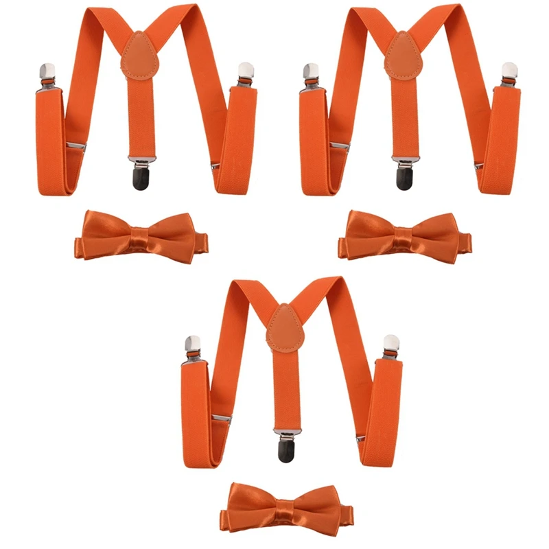 

Hot 3X Children Kids Boys Girls Clip-On Suspenders Elastic Adjustable Braces With Cute Bow Tie Orange