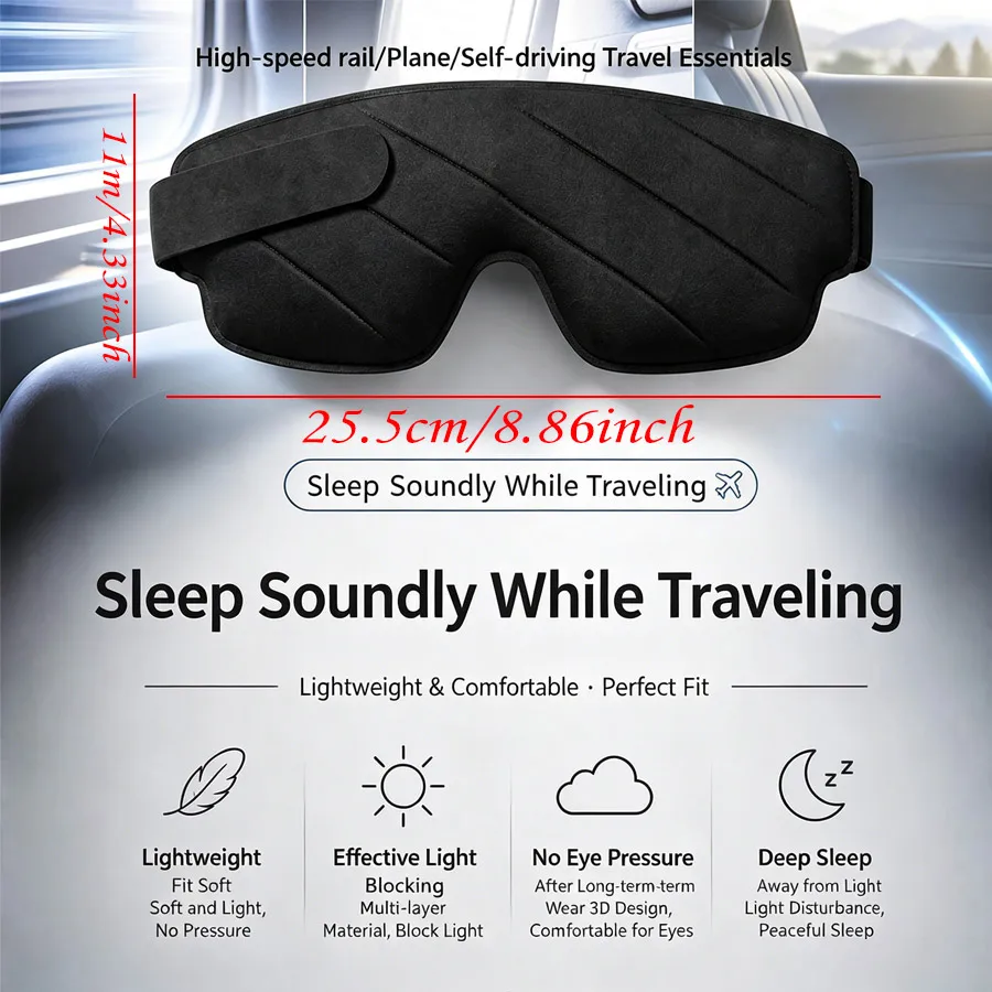 Luxurious Black 3D Memory Foam Sleep Mask - Adjustable Light Blocking Eyemask for Ultimate Comfort