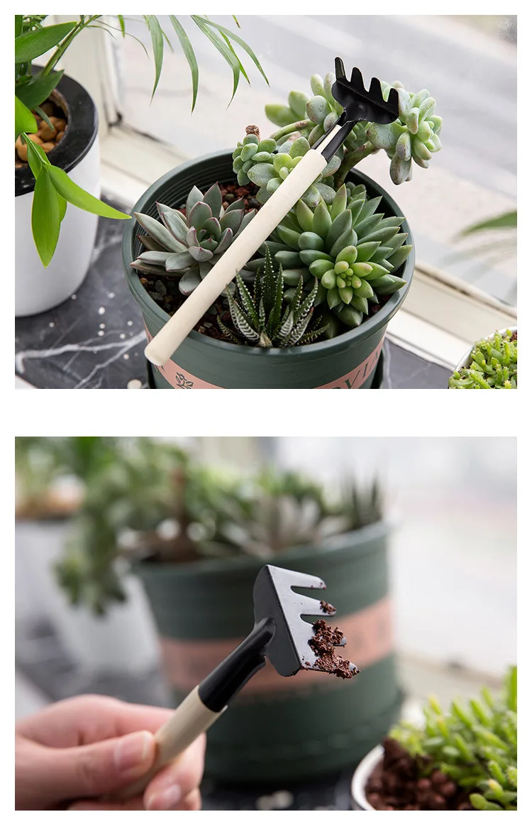 3 pcs/set Mini Portable Gardening Tool Metal Head Shovel Rake Spade Plant Garden Soil Raising Flowers Wooden Handle Tool Set plant baskets