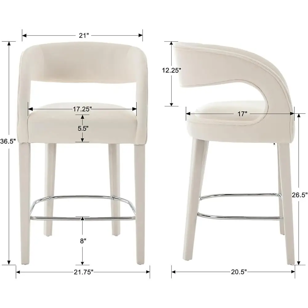 Modern Velvet Counter Height Bar Stools Set of 2 Comfortable Upholstered Stools with Back Armrest Metal Footrest Kitchen Cafe 3