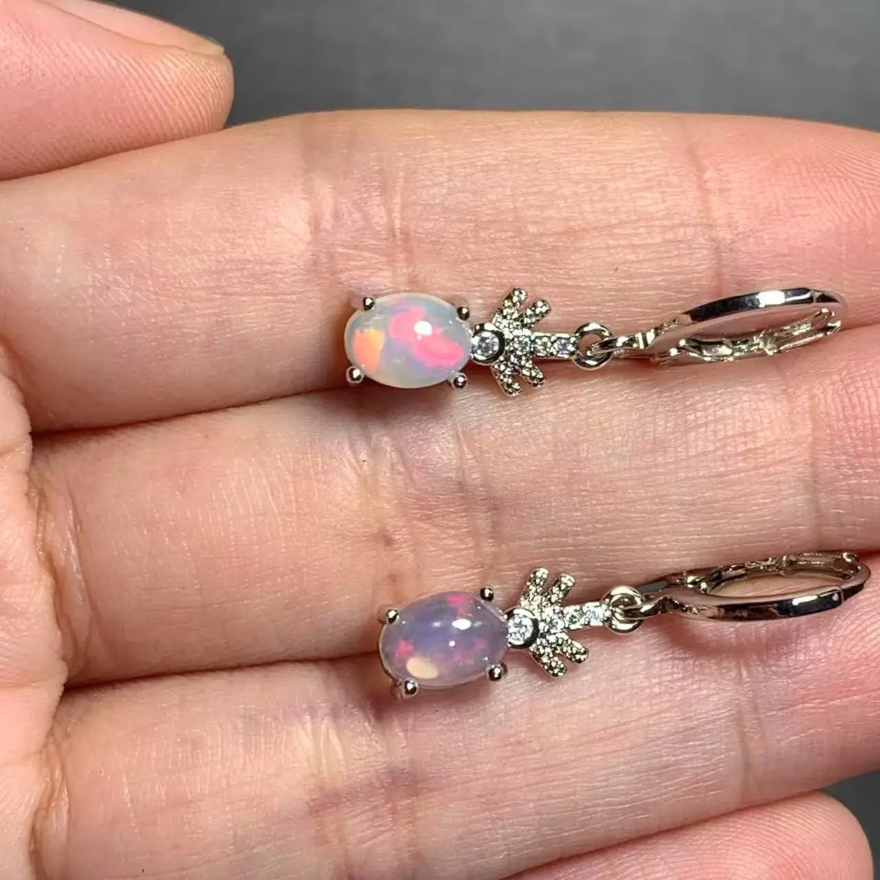 Vintage Natural OPAL Hoop Earrings Simple Classic Round Circle Gemstone Jewelry Handmade