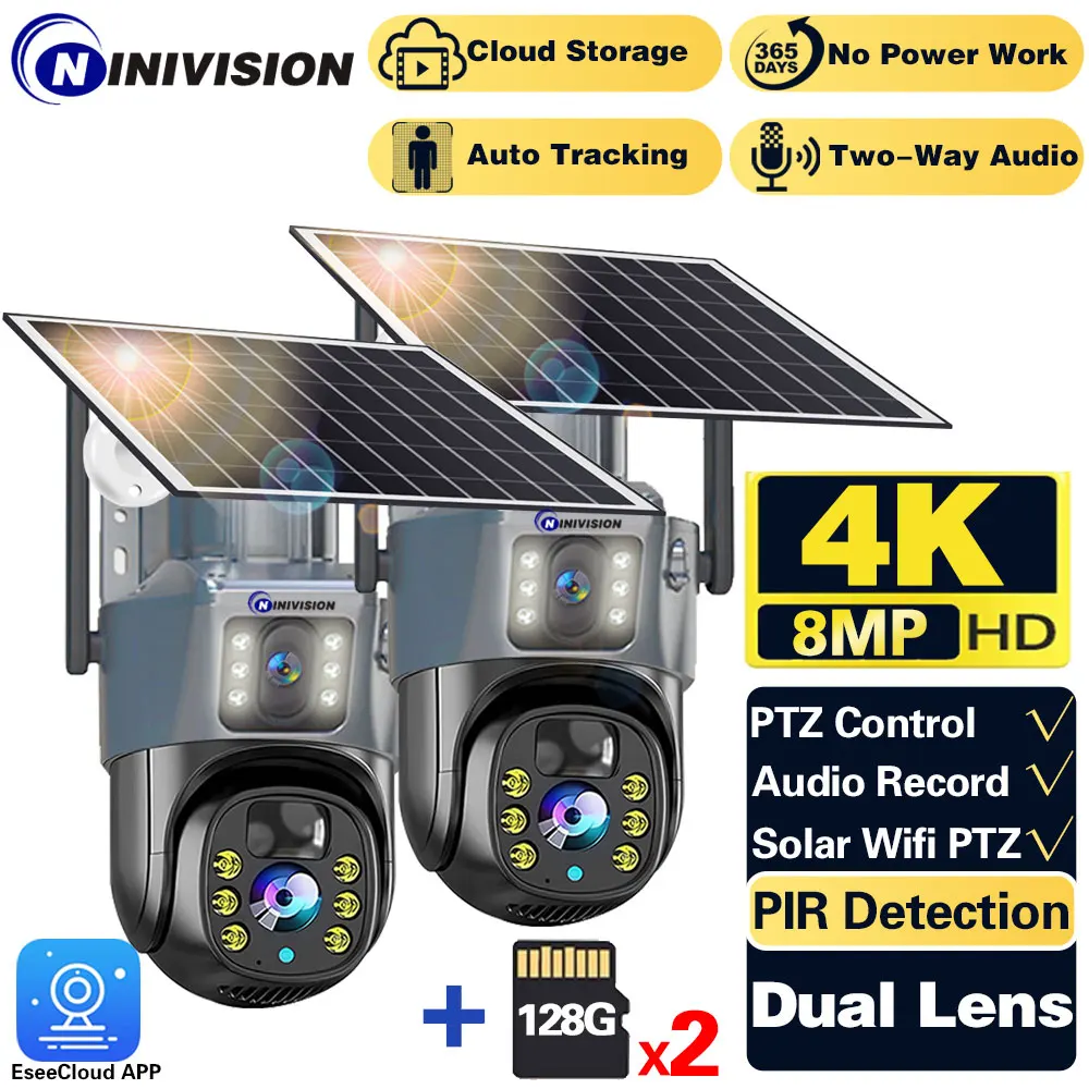 8MP Zoom AI Tracking WIFI Solar Camera Dual Lens Battery Wireless IP Camera Outdoor Security PTZ Long Time Stand Surveillance 4K 4g 8mp dual lens ptz battery solar camera 4k dual screens pir human tracking outdoor 4g security cctv surveillance ip camera