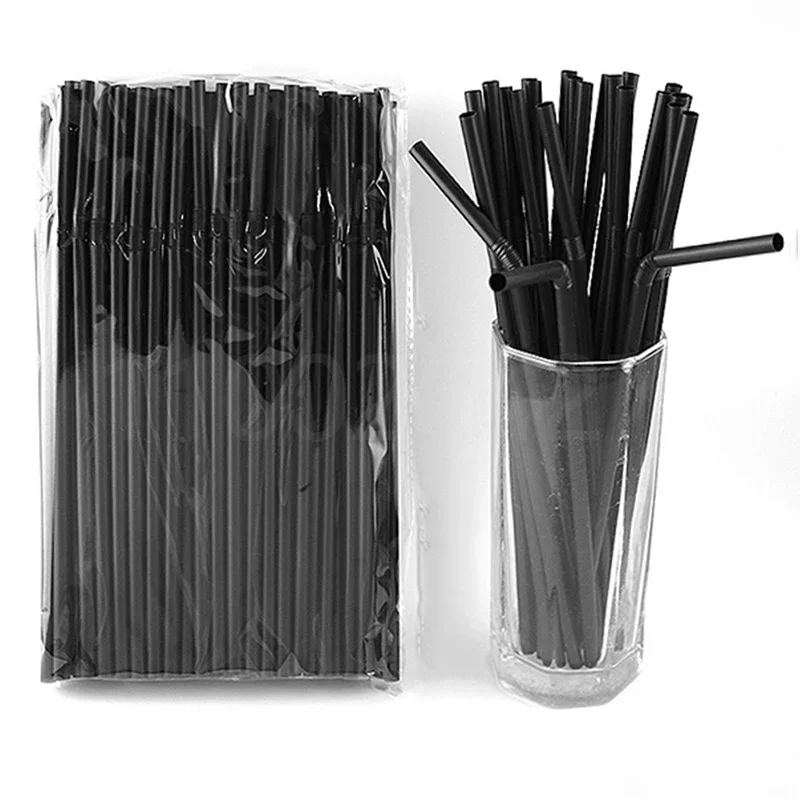 Description Picture 2 of item100Pcs Black Plastic Straws Drinking Disposable Rietjes 21cm Long Flexible Cocktail Straw For Kitchen Beverage Accessories