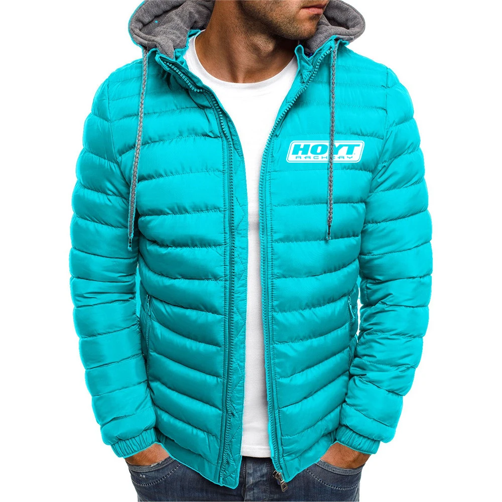 New men's Huo Yite archery winter cotton-padded jacket hooded thickened seven-color cotton-padded jacket solid color hooded long