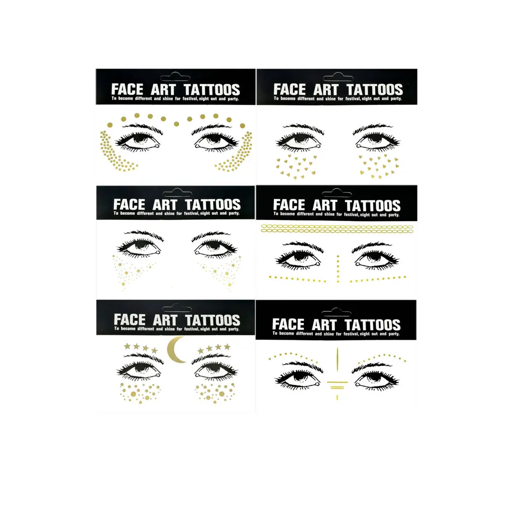 Gold Glitter Tattoo Stickers for Face Makeup Metallic Moon Stars Waterproof Temporary Freckle Tattoos for Women Eyebrow Party 5