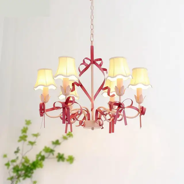 Lustre de chambre à coucher pour enfants, éclairage de style crème, lampe suspendue à nœud mignon, plafonnier chaud, lustres de salle à manger, pastorale 1